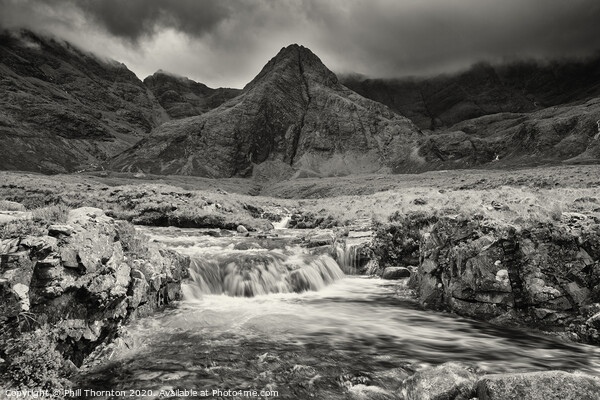 Calm before the storm, Fairy Pools. No. 2 B&W. Picture Board by Phill Thornton