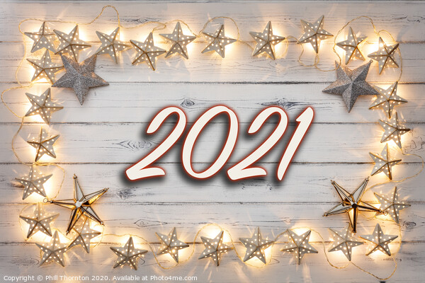 Golden Stars and Baubles Shine in New Years Eve Ce Picture Board by Phill Thornton