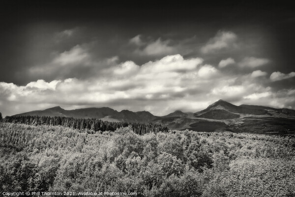The Goatfell Mountain range, Isle of Arran. B&W Picture Board by Phill Thornton