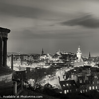 Buy canvas prints of Evening skies over Edinburgh Castle panorama B&W by Phill Thornton