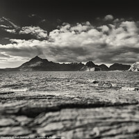Buy canvas prints of Black Cuillins and blue seas from Elgol Beach. B&W by Phill Thornton