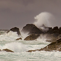 Buy canvas prints of Stormy waves crashing against the rocks by Steve Mantell