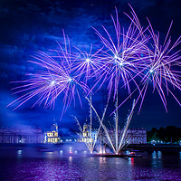 Buy canvas prints of Fireworks on the Thames at Greenwich by Simon Belcher
