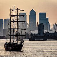 Buy canvas prints of Tall Ship on the Thames at Sunset by Simon Belcher