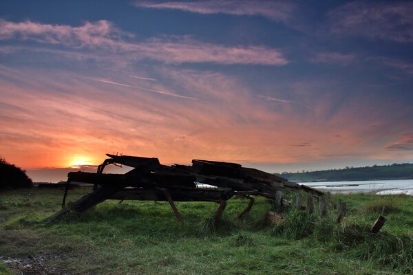 Sunset at Purton Ships’ Graveyard - King / Sally o Picture Board by Susan Snow