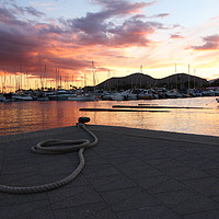 Buy canvas prints of Sunset at Alcudia Port, Mallorca. by Katy Davison