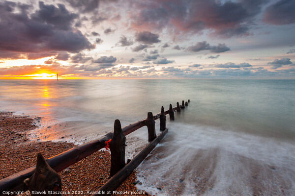 Sunrise on Southwick Beach Framed Mounted Print by Slawek Staszczuk