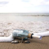 Buy canvas prints of Message in a bottle in the surf by Anthony Hart