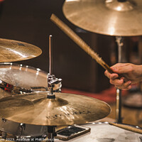 Buy canvas prints of striking the drums and cymbals by Ben Delves