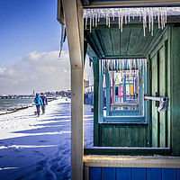 Buy canvas prints of Icicles through the Beach Huts on a Winters day by GadgetGaz Photo