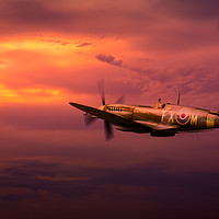 Buy canvas prints of The Kent Spitfire, IXe TA805 in a sunset sky by GadgetGaz Photo