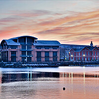 Buy canvas prints of Winter sunset over Bose headquaters uk and Quayside house St Mar by stuart bingham