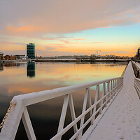 Buy canvas prints of Basin 2 walkway St Mary's Island in the snow by stuart bingham