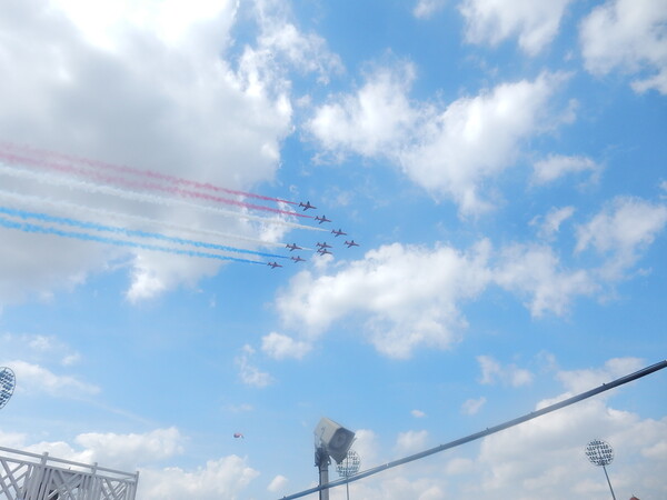 The Red Arrows over Trent Bridge Picture Board by Simon Hill