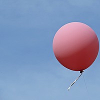 Buy canvas prints of Isolated Pink Helium Balloon Flying with Blue Sky  by David Katrenčík
