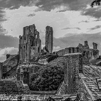 Buy canvas prints of Corfe Castle over the rooftops of the village. by Ian Stone
