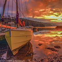 Buy canvas prints of Fiery Sunset over a Cornish Shrimper by Ian Stone