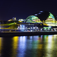 Buy canvas prints of The Sage Gateshead at night. by Andrew Nutting