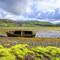 Buy canvas prints of Broken wooden row boat at Loch Harport by Rosaline Napier