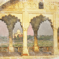 Buy canvas prints of Taj Mahal from Agra Fort watercolour by Rosaline Napier