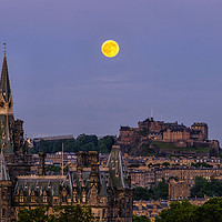 Buy canvas prints of Strawberry moon over Edinburgh Castle by Rosaline Napier