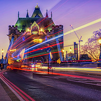 Buy canvas prints of Tower Bridge, London light trails by Rosaline Napier