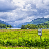 Buy canvas prints of Loch Voil and Passing Place Sign  by Rosaline Napier