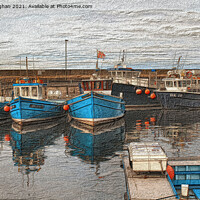 Buy canvas prints of Fishing Boats In Seahouses Sketch Type Drawing by Kevin Maughan