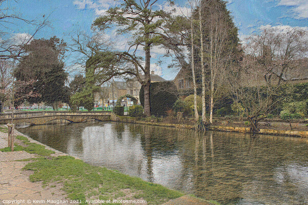 Bourton On The Water The River Windrush (Sketch Style) Picture Board by Kevin Maughan
