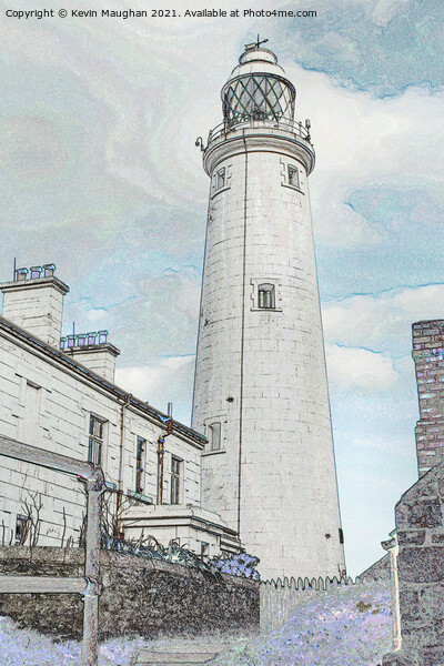 St Marys Lighthouse On St Marys Island (Digital Art) Picture Board by Kevin Maughan