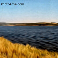 Buy canvas prints of Kielder Water Panoramic (Oil Painting Style) by Kevin Maughan