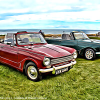 Buy canvas prints of Triumph Cars At Whitley Bay (Digital Cartoon Art) by Kevin Maughan