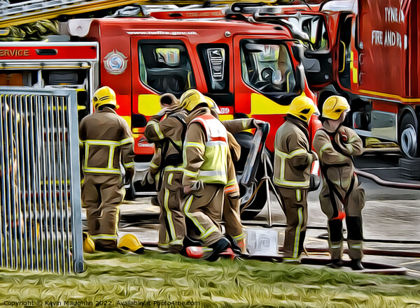 Firefighters Assessing The Fire (Digital Art) Picture Board by Kevin Maughan