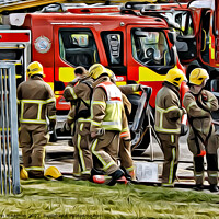 Buy canvas prints of Firefighters Assessing The Fire (Digital Art) by Kevin Maughan