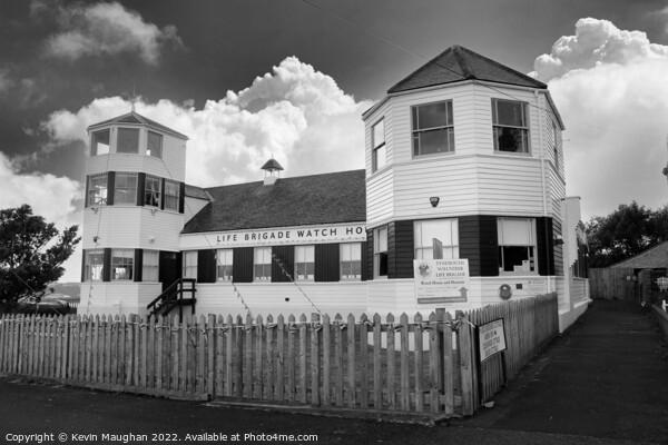 Life Brigade Watch House Tynemouth (Black And Whit Picture Board by Kevin Maughan