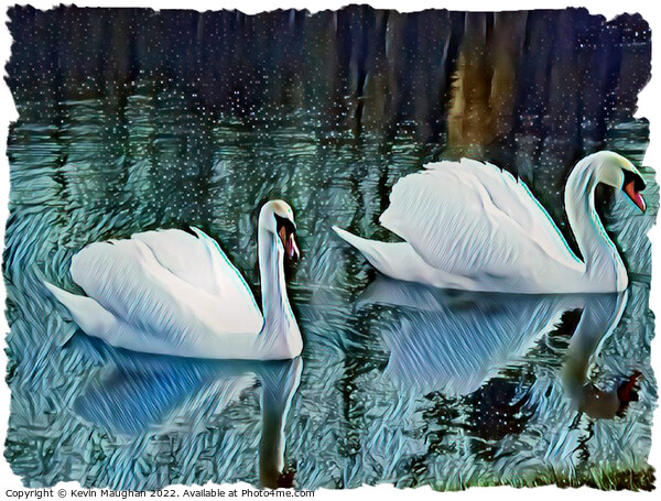 Graceful Swans Glide Through a Serene Digital Canv Picture Board by Kevin Maughan