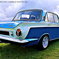 Buy canvas prints of Vintage Ford Cortina in a Lush Green Landscape by Kevin Maughan