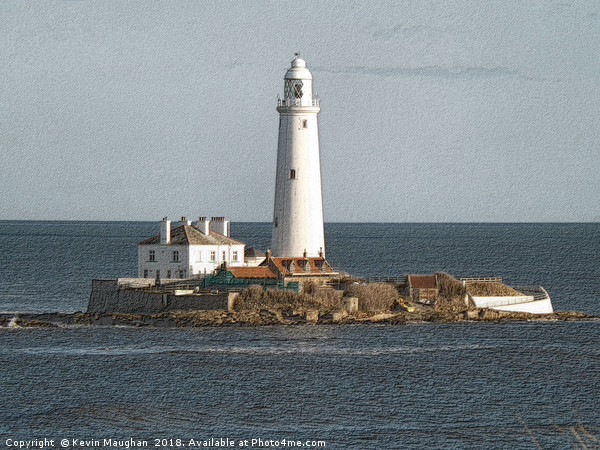 Whitley Bay Lighthouse Sketch Drawing Style Picture Board by Kevin Maughan