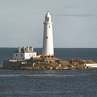 Buy canvas prints of Whitley Bay Lighthouse Sketch Drawing Style by Kevin Maughan