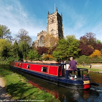 Buy canvas prints of Narrowboat on Canal by St. Mary's Kiddermister by Philip Brown
