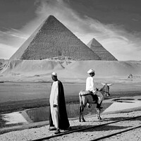 Buy canvas prints of 100 year old b&w Egyptian photo, Pyramids of Giza by Philip Brown