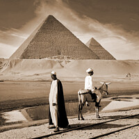 Buy canvas prints of 100 Year old sepia Egyptian Photo, Pyramids of Giz by Philip Brown
