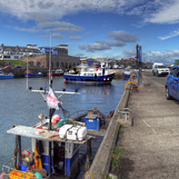 Buy canvas prints of Fishing Boats at Seahouses Harbour - Panorama by Philip Brown