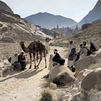 Buy canvas prints of 100 Year old Egyptian Photo - Bedouins in Desert. by Philip Brown