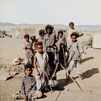 Buy canvas prints of 100 Year old Egyptian Photo, Group of Bisharin men by Philip Brown