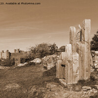 Buy canvas prints of Harlech Castle Panorama, Sepia by Philip Brown
