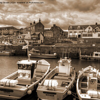Buy canvas prints of Seahouses Harbour and Boats, Northumberland, Sepia by Philip Brown