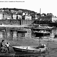 Buy canvas prints of Mousehole in Cornwall 1980's B&W by Philip Brown