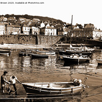 Buy canvas prints of Mousehole in Cornwall 1980's Sepia by Philip Brown