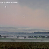 Buy canvas prints of Misty Landscape with Hang Glider and Moon_Panorama by Philip Brown